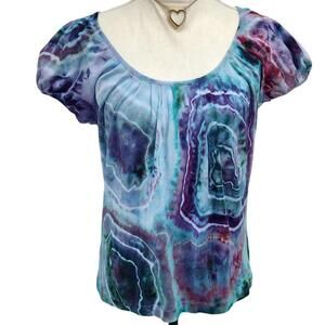 Kate Hill. Reworked, 90s Multi Color Tie-Dyed Short-Sleeve Top. Size: M